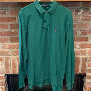 Green Large long sleeve two button Polo